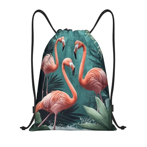 Drawstring Sports Backpacks - Lightweight Swim Gym Bags for Women Men String Sackpack for Beach Travel Yoga(Small, Flamingos Palm Leaves) - color: Flamingos Palm Leaves, size: Small