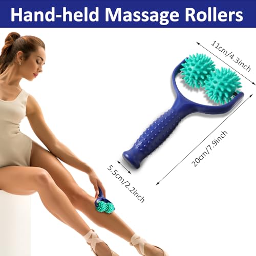 Spiky Massage Balls Rollers with Dual Ball Design, Manual Massage Stick | Lightweight and Portable Point Muscle Massages Tool with Ergonomic Handle, Pain Relief for Back Neck Shoulder Leg - color: Green