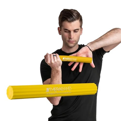 THERABAND FlexBar Resistance Bar, Extra Light, Wrist & Forearm, Yellow | Flex therapy bar for physical therapy, wrist and forearm exercise, with a non slip grip - color: Yellow - Extra Light, style: New Version