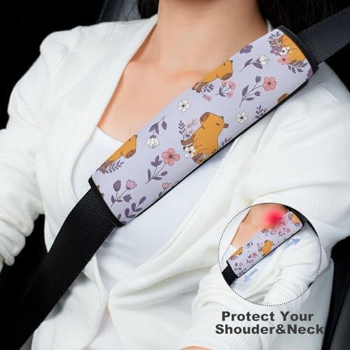 Universal Fit Seat Belt Cover for Adult Use, Stroller Pushchair High Chair, 2PCS Capybara Pink Flower Harness Pads Strap Shock Absorption - color: Pattern 842