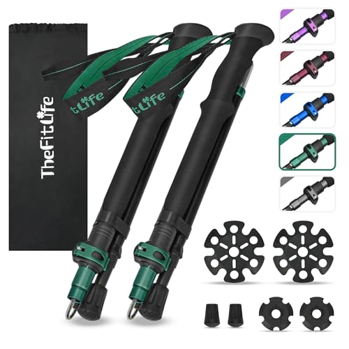 TheFitLife Collapsible Trekking Poles for Hiking – Lightweight Folding Walking Sticks for Men and Women with Extra-Long Foam Handle and Metal Flip Lock - color: Green, size: 100-120cm for Users 5'7" or under