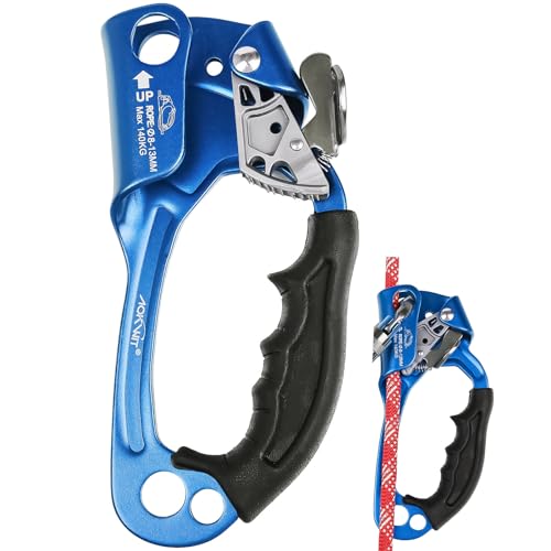 UIAA & CE Certified Rope Ascender Aluminum Alloy Rock Climbing Gear Strong Rigging Rappelling Equipment for Rock Tree Climbing Arborist Rescue Mountaineering Caving - color: Right Hand Blue 1