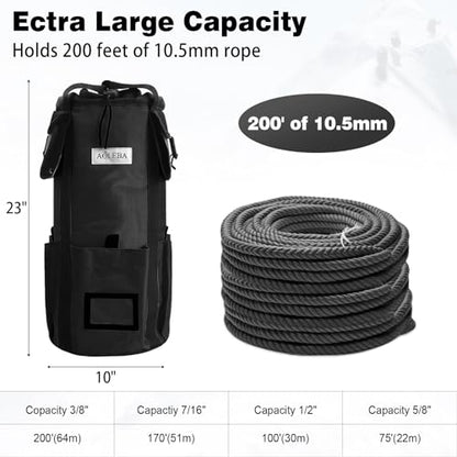 AOLEBA Arborist Rope Storage Bag Tree Climbing Rock Rope Bucket Backpack Rope Storage Bag Large Capacity 1680D Thicken Nylon Material with Hand Straps, Side Pockets - color: Black