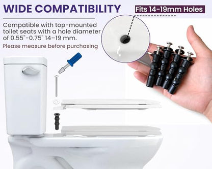 Toilet Seat Screws Replacement Kit - Universal Compatibility with TOTO, American Standard, Kohler & More - Top Mount Hinges, Expanding Rubber Toilet Seat Bolts with Stainless Steel Hardware - 4 Pack - style: Long style fits 14-19mm holes