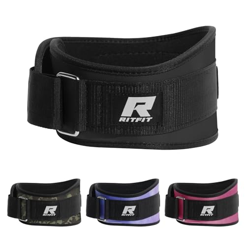 RitFit Weight Lifting Belt 6 Inch for Squats Deadlift Strength Training | Padded Lumbar Support, Self-Locking Gym Belt for Men & Women, Squats, Lunges, Deadlift, Thrusters - color: Black, size: XXL(47"-55")
