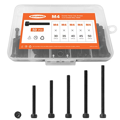M4 x 30mm 35mm 40mm 45mm 50mm Hex Socket Head Cap Screws Bolts, 12.9 Grade Alloy Steel, Black Oxide Finish, Allen Hex Drive, Metric Machine Fully Threaded, Assortment Kit 50PCS - size: M4 x 30/35/40/45/50mm (50PCS)
