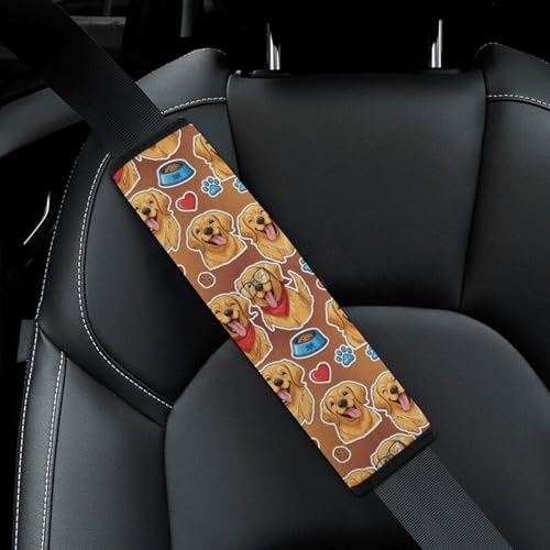 2PCS Golden Retriever Dog Cute Car Seat Belt Pad Breathable Shoulder Protector for Girls and Boys, Most Cars, Anti-Slip Pad - color: Pattern 109