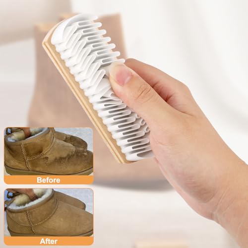 2PCS Suede Brush and Eraser Set,Professional Suede Shoe Cleaner for Shoes,Boots,Bag&Jackets,Wooden Handle Suede Cleaning Kit with Soft Brush&Stain Eraser for Nubuck,Leather&Furniture