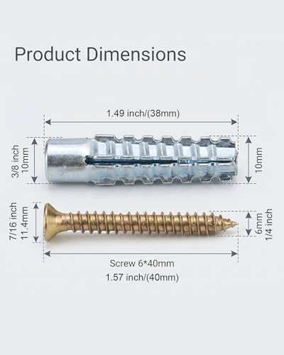 60 Pack Hollow Wall Anchor with Screws,Loose Hinge Hole Repair Kit for Wall | 3/8 inch Metal Expansion Bolt for Drywall,Concrete wall anchors are suitable for bathrooms,kitchens,living rooms and garages - size: 3/8 inch