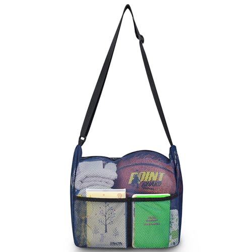 Mildbeer Gym Tote Bag, Mesh Bag Crossbody Satchel 12x6x12 for Gym Beach Ball Games Training Camping Hiking Clothes Storage - color: Blue