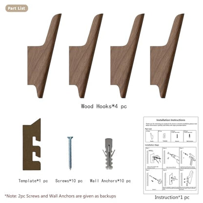 Wood Wall Hooks 4 Pack Coat Hooks Wall Mount Walnut Wooden Hooks for Hanging Hat, Bag, Backpack, Rustic Coat Hooks for Wall, Wood Towel Hooks for Bathrooms and Entryway Hooks (Walnut, Light) - color: Walnut, Light