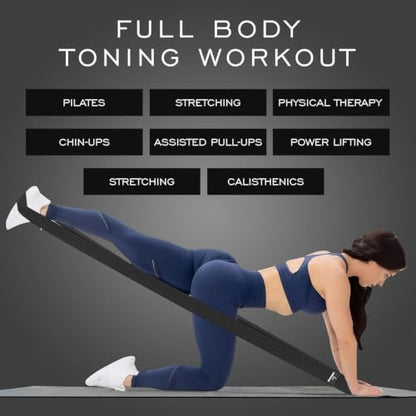 Premium 76" Extra Long Resistance Band for Working Out, 3" Wide Non-Slip Fabric Exercise Band for Stretching, Yoga, Strength Training & Physical Therapy - color: Black