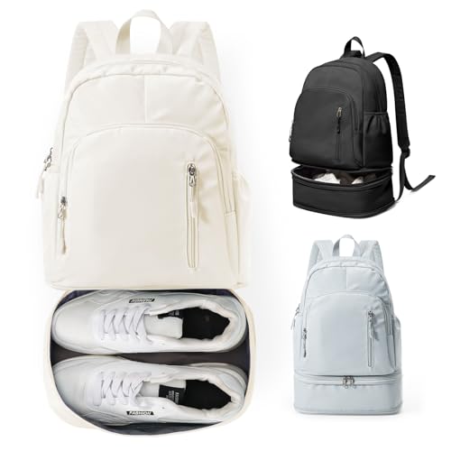 Gym Backpack for Women, Dance Volleyball Backpacks With Shoe Compartment | For Yoga Fitness Beach Hiking Sports - color: Beige