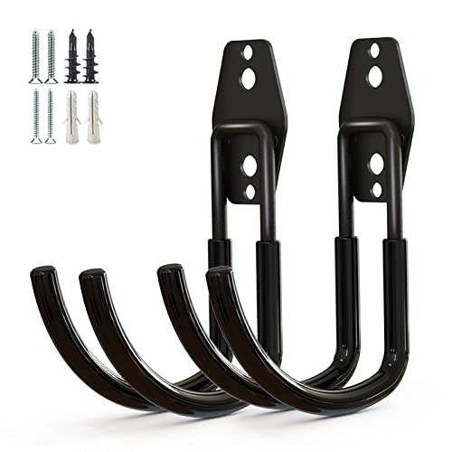 GeeWatom Garage Storage Utility Hooks，Garage Garden Tool Organizer，Steel Wall Mount Hooks, Large Garden U Hooks （2 Pack） (Type-2-Black) - color: Type-2-Black