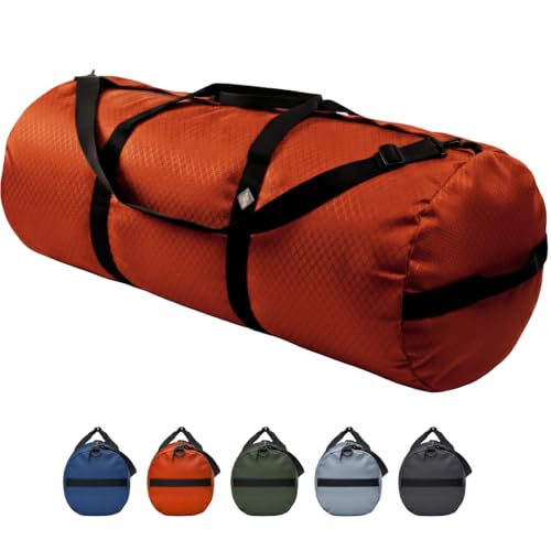 175L Extreme Heavy Duty Duffle Bag, Weatherproof Ripstop Travel Gear Bag | Folds flat for storage. #10 double-slider zipper with splash cover. Wraparound handles rated for heavy loads. - color: International Orange, size: 18” x 42" (175 Liters)