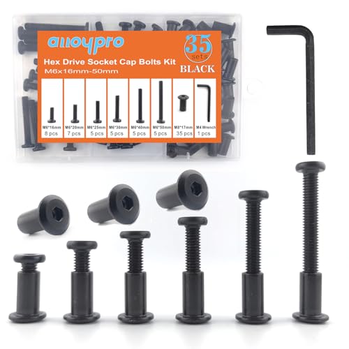 Black M6 Hex Drive Socket Cap Bolts Screws Kit,30-Sets Binding Post Screws Socket Cover Connecting Bolt Fixing Post Screw for Furniture Chair Crib Table Cabinets,M6x16mm/ 20mm/ 25mm/ 30mm/ 40mm/ 50mm - color: Black, size: Black-6sizes-35sets