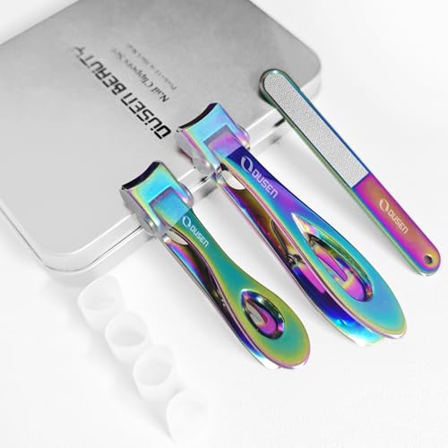 Nail Clippers with Catcher - Anti Splash Wide Jaw Opening Thick Toenail Clippers for Seniors | Self-Collecting Fingernail Cutter Heavy Duty Toe Nail Clipper for Men&Women | Chromatic L&S - color: Chromatic (L + S)