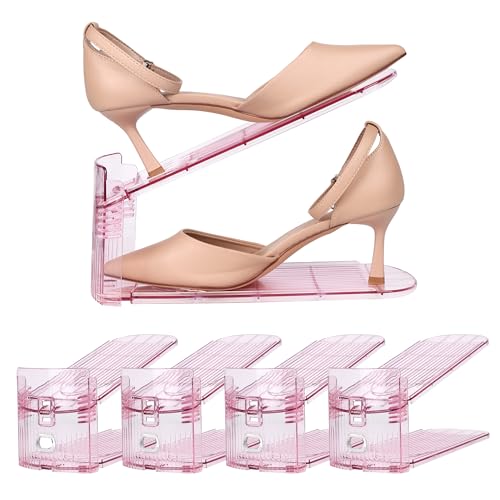 Yes!Fresh Shoe Slot Organizer, Boutique Display Style Shoe Stacker for A Pair of Shoes, Separable Shoe Rack for Closet Organization, 3 Adjustable Narrow Shoe Rack (Pink, 4 Pack) - color: Pink, size: 4 Pack