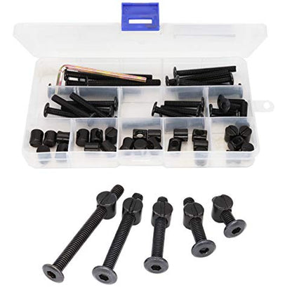 50pcs Crib Hardware Screws, M6 x 20mm/ 30mm/ 40mm/ 50mm/ 60mm Black Hex Socket Cap Bolts Barrel Nuts Assortment Kit for Cot Crib Bed Chairs - size: M6 x 20/30/40/50/60mm (50 pcs)