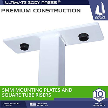 Ceiling Mount Pull Up Bar with 48” Straight Bar and 14” Risers, Fits 16” and 24” Joist by Ultimate Body Press - color: white and black