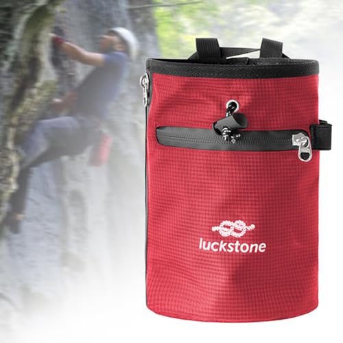 SM SunniMix Climbing Chalk Bag Drawstring Pouch Weightlifting Rock Bouldering Adjustable Waist Belt Oxford Cloth Waterproof Zipper Pocket Suitable for Gymnastics - color: Red
