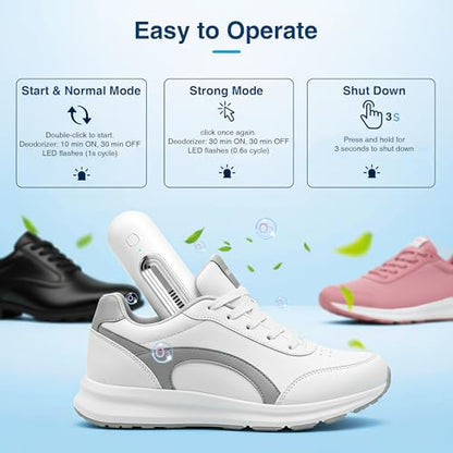 Qualirey Chemical-Free Shoe Deodorizer for Sneaker, Boot, Rechargeable Ozone Technology Shoe Odor Elimination (2 Pack)