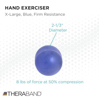 THERABAND Hand Exerciser Ball, X-Large Blue, Firm Resistance for Grip Strengthening, Finger & Hand Therapy, Squeeze Ball for Rehab, Wrist & Forearm Exercise, Latex-Free, Textured Surface - color: Blue - Firm