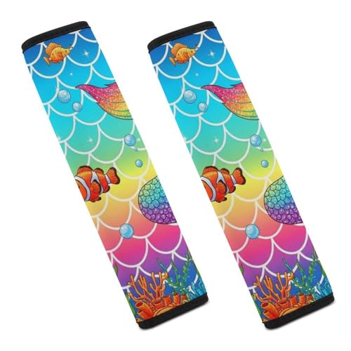 2PCS Soft Padded Car Seat Straps Shoulder Pads for Adult Use, Most Cars, Rainbow Pink Mermaid Tail Shoulder Protector, Shock Absorption - color: Pattern 153