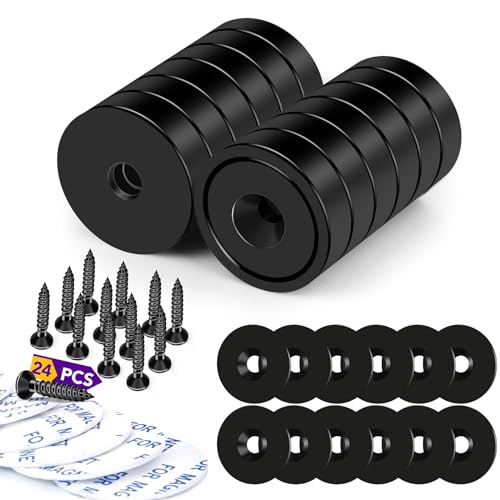 12 Pack Rare Earth Magnets, 40LB | Strong Neodymium Cup Magnets with Holes for Hanging and Wall Mounting, Steel Capsule Cabinet - size: 0.78 inch