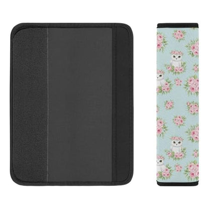 2 Pack Crown Pink Roses Light Blue Owl Floral Seat Belt Cover Universal Fit Seat Belt Cushion for Kids, Stroller Pushchair High Chair, Neck and Shoulder Support - color: Pattern 422