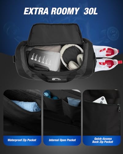 Gonex 30L Gym Duffel Bag with Shoe Compartment | Water-Repellent Polyester, Wet Pocket, Multiple Storage, 3 Carry Options, Gym, Sports & Travel - color: Black, size: Small (18inch / 30L)