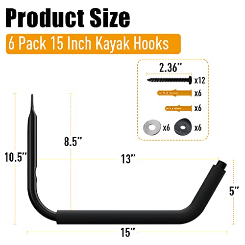 UNITEDPOWER Kayak Storage Racks, Garage Hangers, Wall Hooks for Canoe, Ladder, Bicycle, Folding Chairs, Surfboard, Snowboard, Hose and Tools, Indoor, Outdoor - style: 6-Kayak Hook