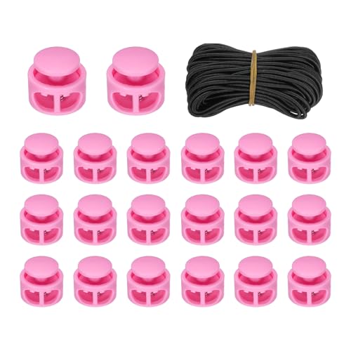 uxcell 20 Pcs Double Hole Cord Locks with 32.8 ft Elastic Cord, 17mm Nylon Spring Toggle Stopper Clip for Backpack Shoelaces Drawstring Paracord Pants, Rose Red - color: Rose Red, size: 17mm