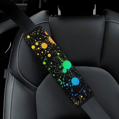 2 Piece Soft Padded Seat Belt Shoulder Pad for Adult Use, All Vehicles, Glow in Dark Paint Splatter Automotive Seat Belt Protector, Easy Install (No Tool) - color: Pattern 792