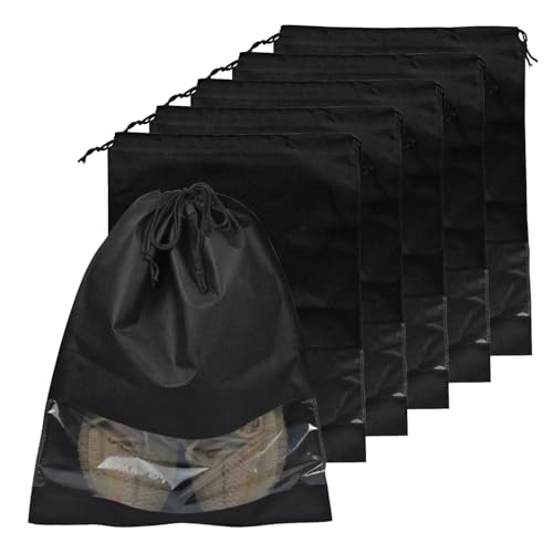 10 Pack Shoe Bags for Travel, Drawstring Bag for Men Women, Shoe Storage, Travel Essentials, Organization Accessories (10, Black) - color: Black