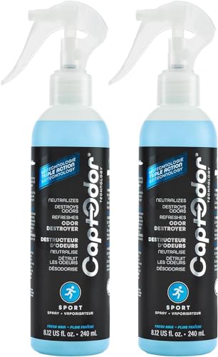 Sports Odor Destroyer Spray (2 x Carry-on Bottles of 8.12oz / 240 ml), Sports Gear Odor Eliminator & Deodorizer - Neutralizer & Refresher Spray for Equipment, Sportswear & Outdoor Gear - style: Sports Wear