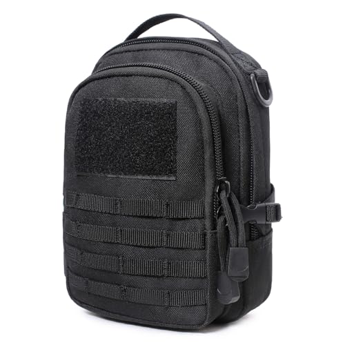 Azarxis Molle Pouches, Tactical Compact EDC Small Utility Pouch Waist Bags Sundries Storage Admin Organize Gear Gadget for Military Backpack - color: #07 Black - 7.48"x4.33"