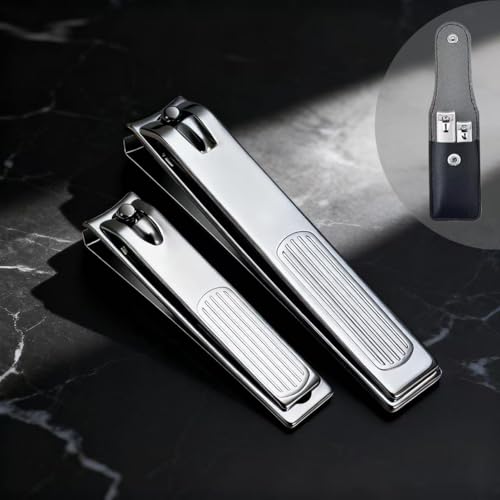2PCS Durable Nail Clippers, Finger and Toe Nail Clipper Gifts with Leather Bag (White)