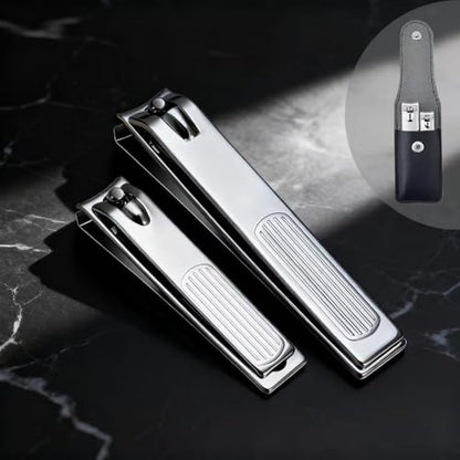 2PCS Durable Nail Clippers, Finger and Toe Nail Clipper Gifts with Leather Bag (White)