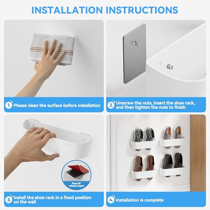 Wall Mounted Shoes Rack 5Pack with Sticky Hanging Strips, Plastic Shoes Holder Storage Organizer,Door Shoe Hangers (White) - color: White