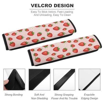 2PCS Strawberry Fruit Pattern Cute Pink Car Seat Straps Shoulder Pads Soft Padded Seat Belt Cushion for Adult Use, Car Seats Pushchair Strollers High Chair Pushchair, Anti-Slip Pad - color: Pattern 413