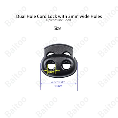 Toggles for Drawstrings,Double and Single Hole Spring Cord Locks Toggles Cord Plastic Ends Stopper for Paracord Rope - style: B1: Dual Hole-3mm-14pcs