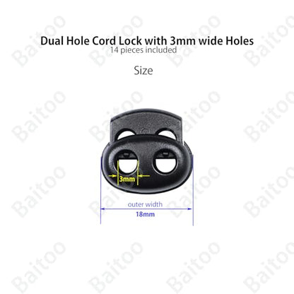 Toggles for Drawstrings,Double and Single Hole Spring Cord Locks Toggles Cord Plastic Ends Stopper for Paracord Rope - style: B1: Dual Hole-3mm-14pcs