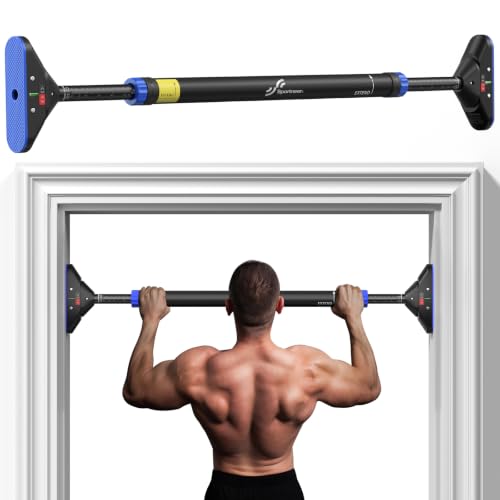 Sportneer Pull Up Bar for Doorway, No-Drill, 29.5-37 in, 440 lb | No-Drill, Adjustable 29.5-37 in, 440 lb, Doorway Fit, Secure Lock, Home Gym, Strength Training - color: Black-Blue