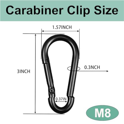 Heavy Duty Spring Snap Hook Carabiners, Galvanized Steel Quick Links, Spring Clips in Black & Silver, Multiple Sizes: 1.6Inch/2Inch/2.4Inch/3Inch/4Inch, for Swing Hammock Camping Keychain Outdoor - size: M8-50PCS, style: Black