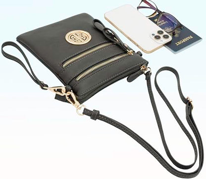 Solene Small Multi Zipper Pockets Crossbody Bag with Detachable Wristlet - color: Charcoal Grey