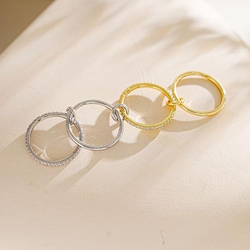 NOKMIT 14K Gold Plated 4 Interlocking Stackable Rings Set with CZ Cubic Zirconia Gold & Silver Mixed Metals Multi-Link Connected Statement Bands for Women Hypoallergenic Non Tarnish Jewelry Gifts - style: CZ Interlocking Rings