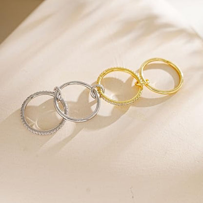 NOKMIT 14K Gold Plated 4 Interlocking Stackable Rings Set with CZ Cubic Zirconia Gold & Silver Mixed Metals Multi-Link Connected Statement Bands for Women Hypoallergenic Non Tarnish Jewelry Gifts - style: CZ Interlocking Rings
