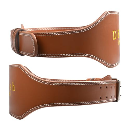 Leather Weightlifting Belt, 10 Adjustable Holes, 4”Width, Double Prong Power Belt for Gym Bodybuilding, weightlifting, powerlifting, squats and deadlifts - color: 6-Inch Brown, size: 41"-44"