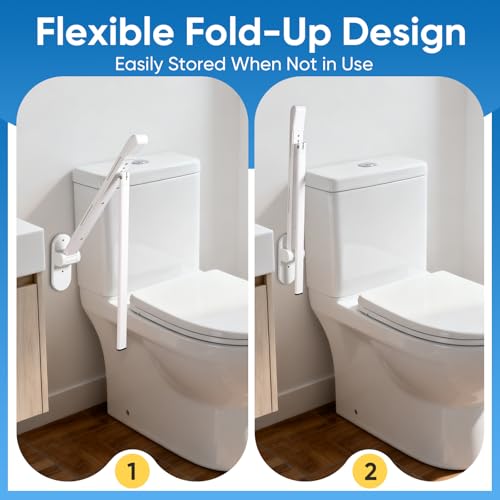 26.8 INCH Flip-Up Toilet Grab Bar with Support Leg, Wall-Mounted Safety Rail for Bathroom, Night Glow Strips on Both Sides, Folding Handrail for Elderly & Disabled - size: 26.8 In with Support Leg
